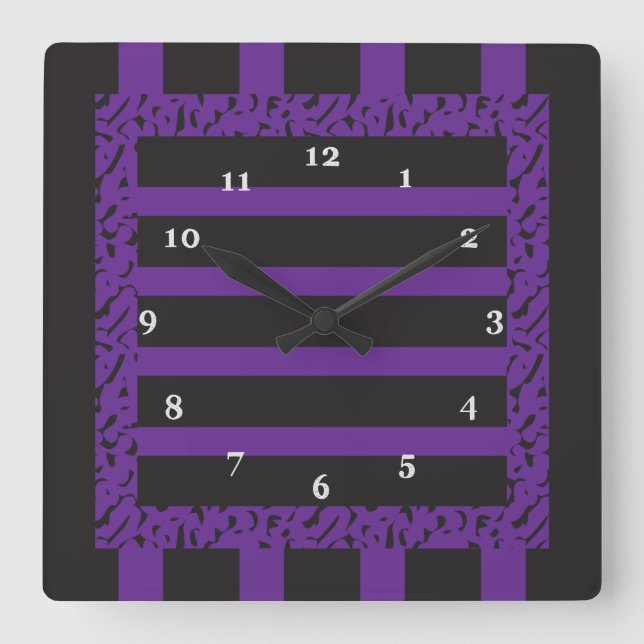Purple and Black Striped Leopard Print Square Wall Clock (Front)