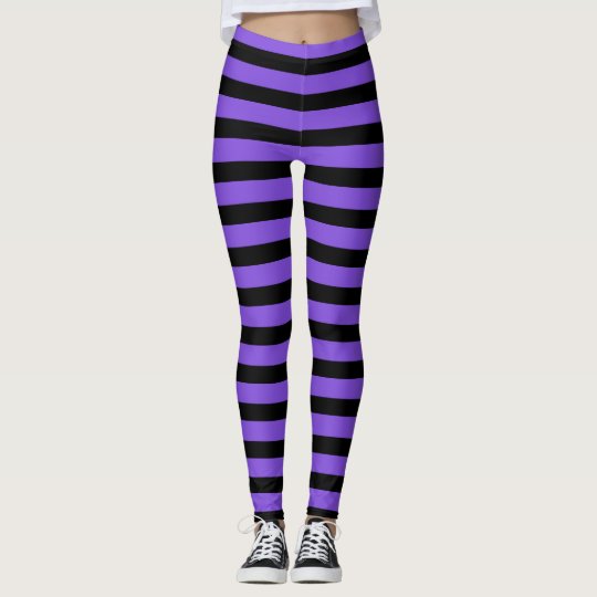 Purple And Black Striped Witch Halloween Leggings Purple And Black Striped Witch Halloween Leggings