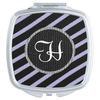 Purple and black stripes monogram compact mirror