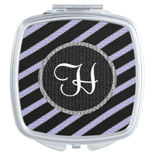 Purple and black stripes monogram compact mirror (Front)