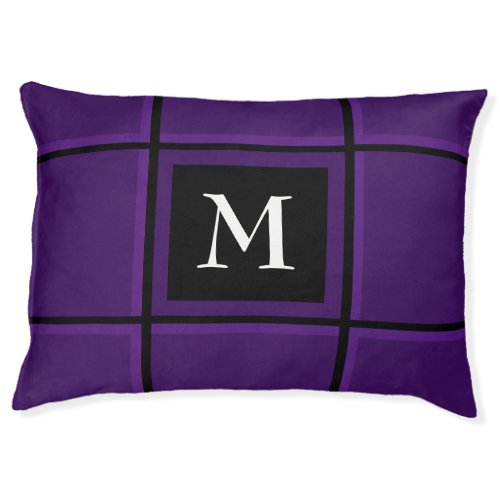 Purple and Black Stripes Single Initial Simple Pet Bed