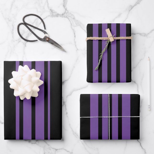 Purple And Black Stripes  Wrapping Paper Sheets (Front)