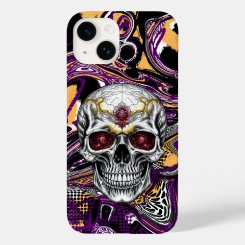 Purple and Black Sugar Skull Halloween  Case_Mate iPhone 14 Case