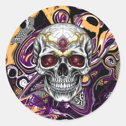 Purple and Black Sugar Skull Halloween or Da de M Classic Round Sticker