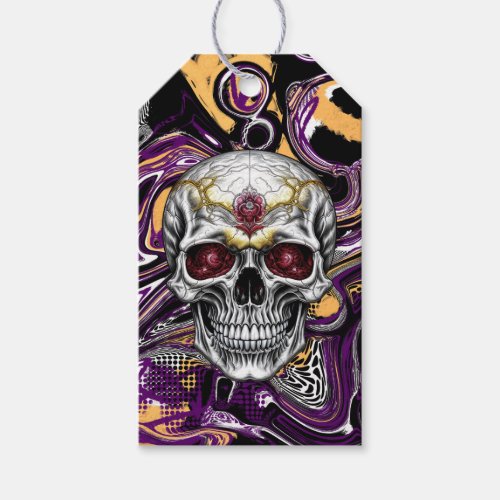 Purple and Black Sugar Skull Halloween Party Gift Tags