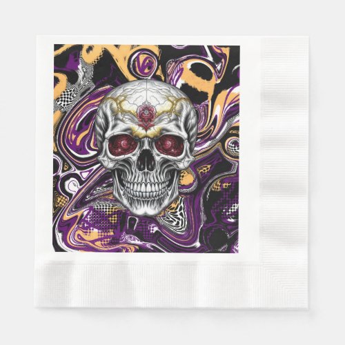 Purple and Black Sugar Skull Halloween Party Napkins