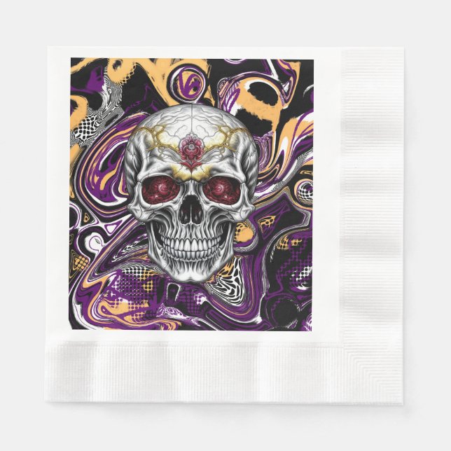 Purple and Black Sugar Skull Halloween Party Napkins (Front)