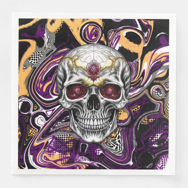 Purple and Black Sugar Skull Halloween Party Paper Dinner Napkins (Front)