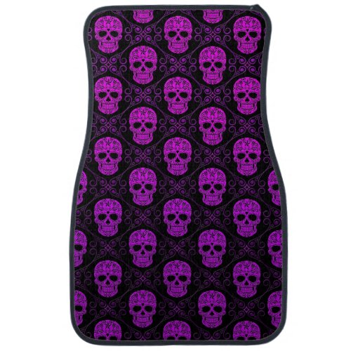 Purple and Black Sugar Skull Pattern Car Floor Mat