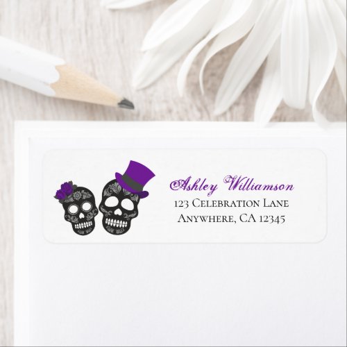 Purple and Black Sugar Skull Return Address Label