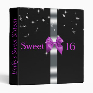 Purple and Black, Sweet Sixteen, Custom Album 3 Ring Binder