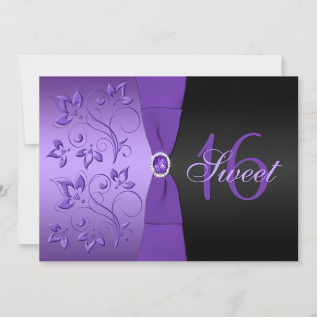 Purple and Black Sweet Sixteen Party Invitation (Front)