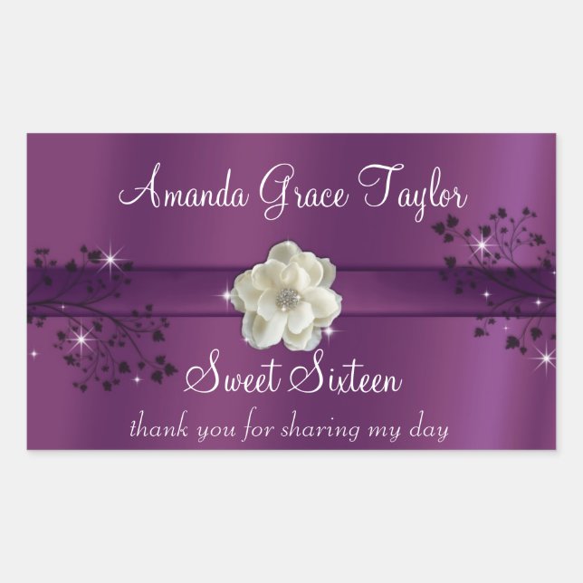Purple and Black Sweet Sixteen Water Bottle Label (Front)