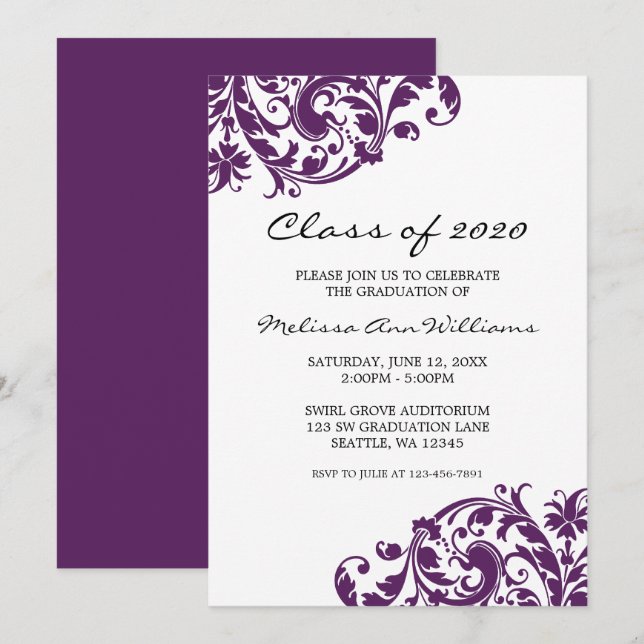 Purple and Black Swirl Graduation Announcement (Front/Back)