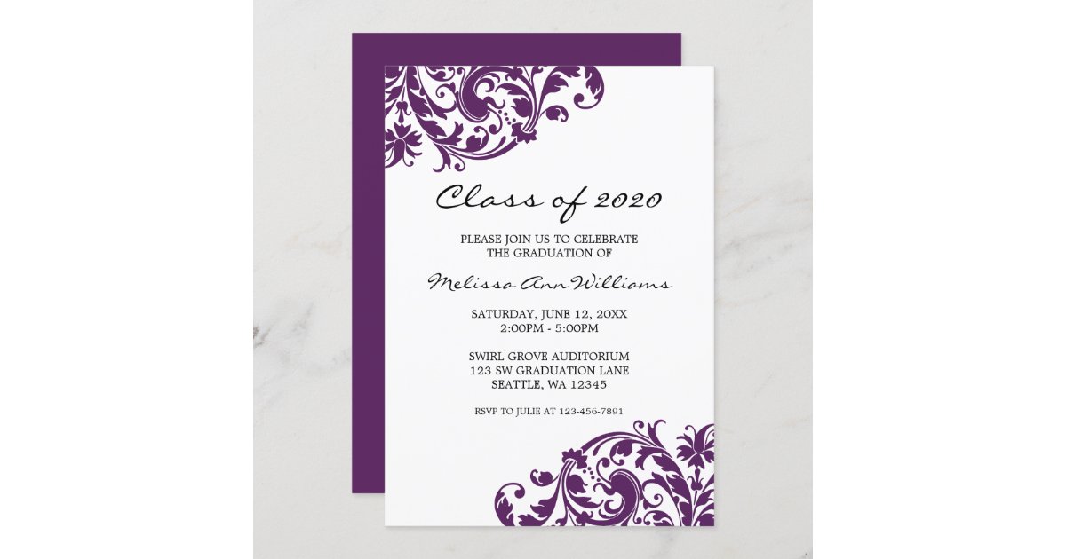 Purple and Black Swirl Graduation Announcement | Zazzle