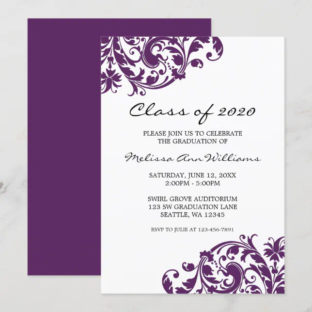 Purple and Black Swirl Graduation Announcement | Zazzle