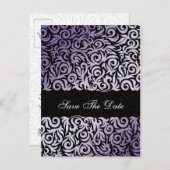 purple and Black Swirling Border Wedding Announcement Postcard (Front/Back)