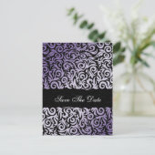 purple and Black Swirling Border Wedding Announcement Postcard (Standing Front)
