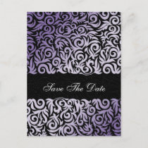 purple and Black Swirling Border Wedding Announcement Postcard