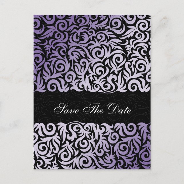 purple and Black Swirling Border Wedding Announcement Postcard (Front)