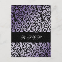 purple and Black Swirling Border Wedding Invitation Postcard