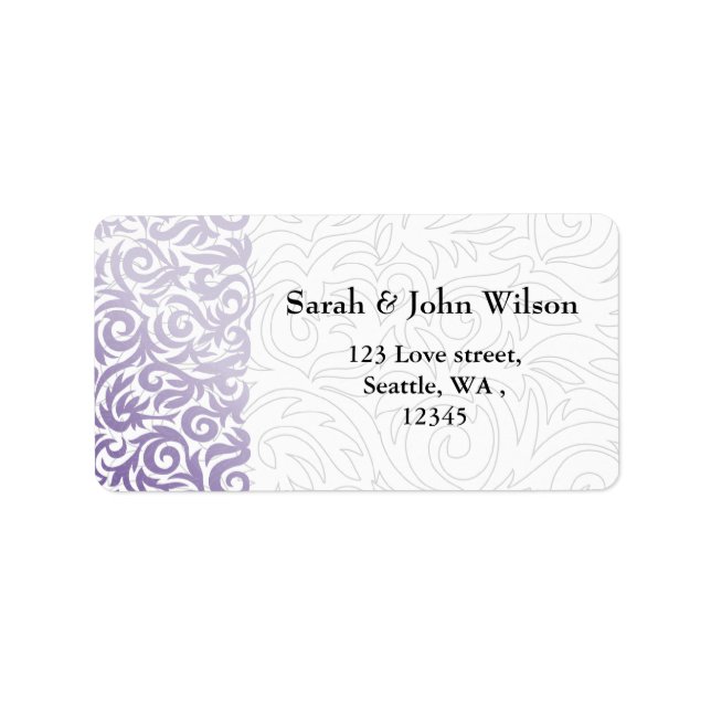 purple and Black Swirling Border Wedding Label (Front)