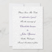purple and Black Swirling Border Wedding Save The Date (Back)