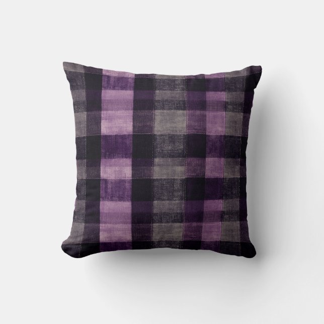 Purple and Black Tartan Throw Pillow (Front)