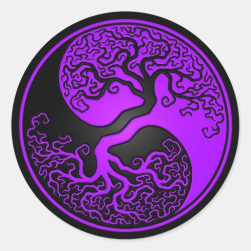 Purple and Black Tree of Life Yin Yang Classic Round Sticker