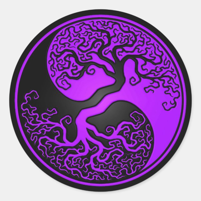 Purple and Black Tree of Life Yin Yang Classic Round Sticker (Front)