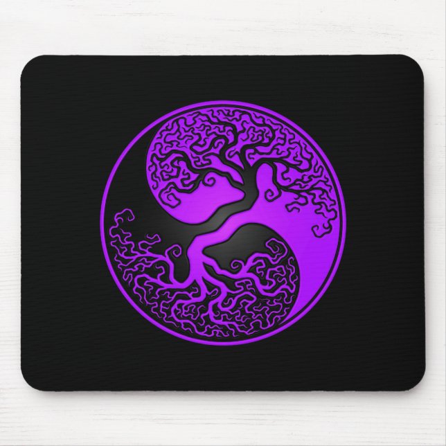 Purple and Black Tree of Life Yin Yang Mouse Pad (Front)