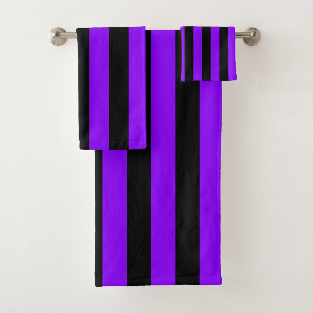Purple and Black Vertical Stripes Bath Towel Set (Insitu)