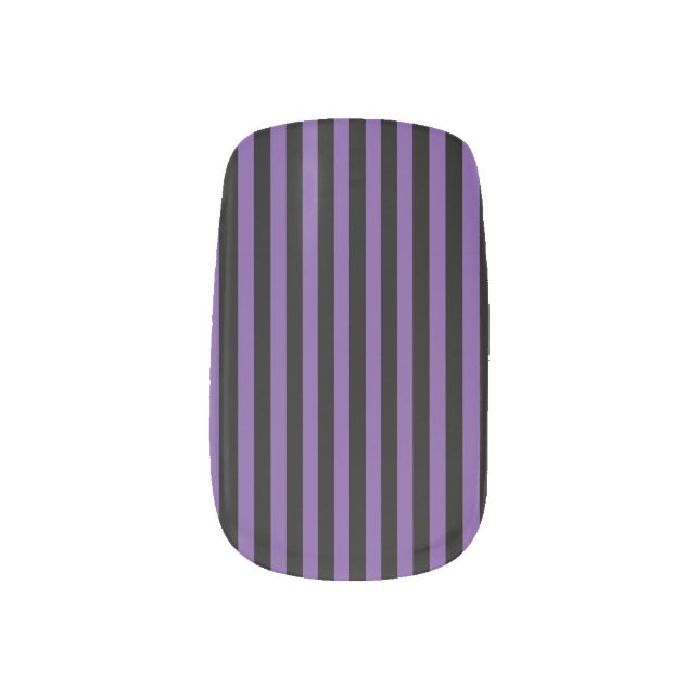 Purple and Black Vertical Stripes Minx Nail Art (Left Thumb)