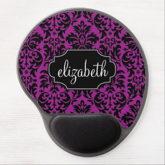Purple and Black Vintage Damask Pattern name Gel Mouse Pad