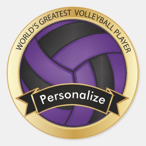 Purple and Black Volleyball  DIY Name Classic Round Sticker
