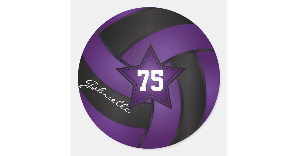 Purple and Black Volleyball | DIY Name & Number Classic Round Sticker ...