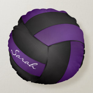 Purple and Black Volleyball DIY Name Sport Round Pillow