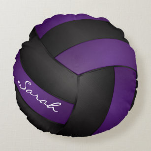 Purple and Black Volleyball   DIY Name   Sport Round Pillow