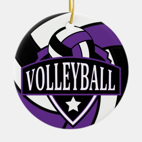 Purple and Black  Volleyball Logo Ceramic Ornament