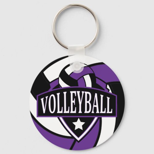 Purple and Black Volleyball Logo Keychain