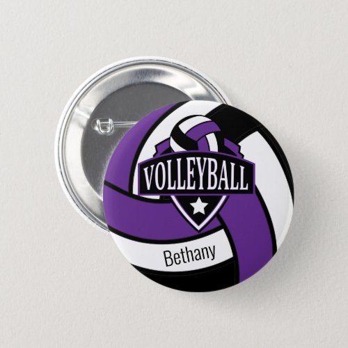 Purple and Black Volleyball Logo with Name Button