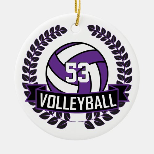 Purple and Black  Volleyball Logo Wreath Ceramic Ornament