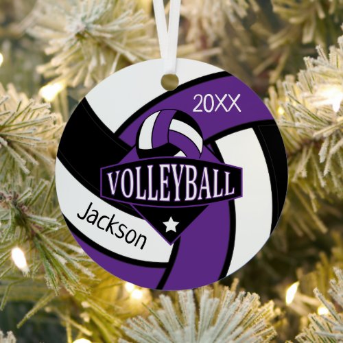 Purple and Black  Volleyball  Metal Ornament