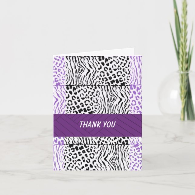 Purple and Black Wild Animal Pattern Thank You Card (Front)