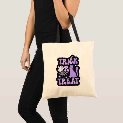 Purple and Black witches hat ghost Trick or Treat Tote Bag