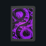 Purple and Black Yin Yang Chinese Dragons Trifold Wallet<br><div class="desc">This unique grey and black yin yang design features two stylized Chinese dragons. Each of the serpents snake around their side of the tear drop with their heads turning back towards the center. This beautiful dragon design is a stylish representation of this symbol for the balance of nature.</div>