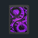 Purple and Black Yin Yang Chinese Dragons Trifold Wallet<br><div class="desc">This unique grey and black yin yang design features two stylized Chinese dragons. Each of the serpents snake around their side of the tear drop with their heads turning back towards the center. This beautiful dragon design is a stylish representation of this symbol for the balance of nature.</div>