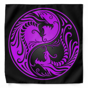 Purple and Black Yin Yang Dragons Bandana