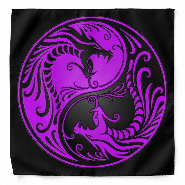 Purple and Black Yin Yang Dragons Bandana (Front)