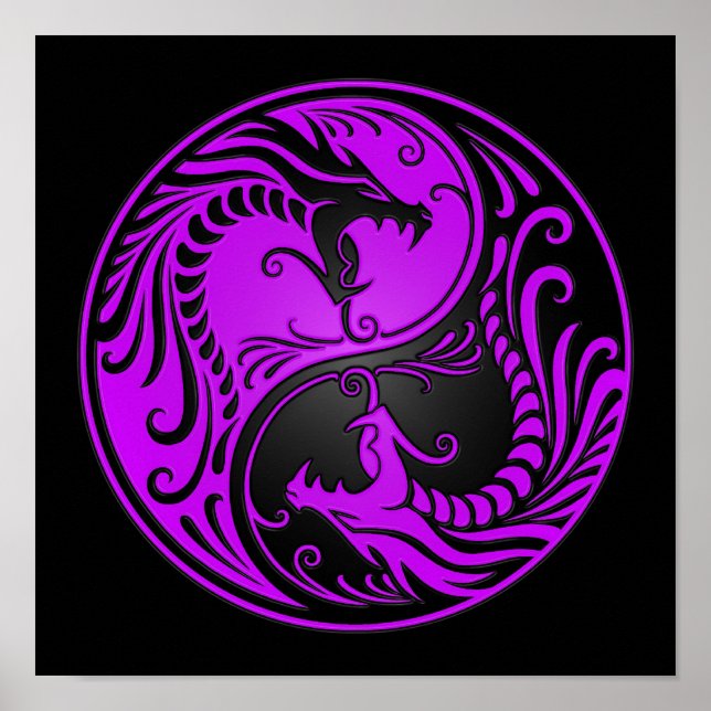 Purple and Black Yin Yang Dragons Poster (Front)